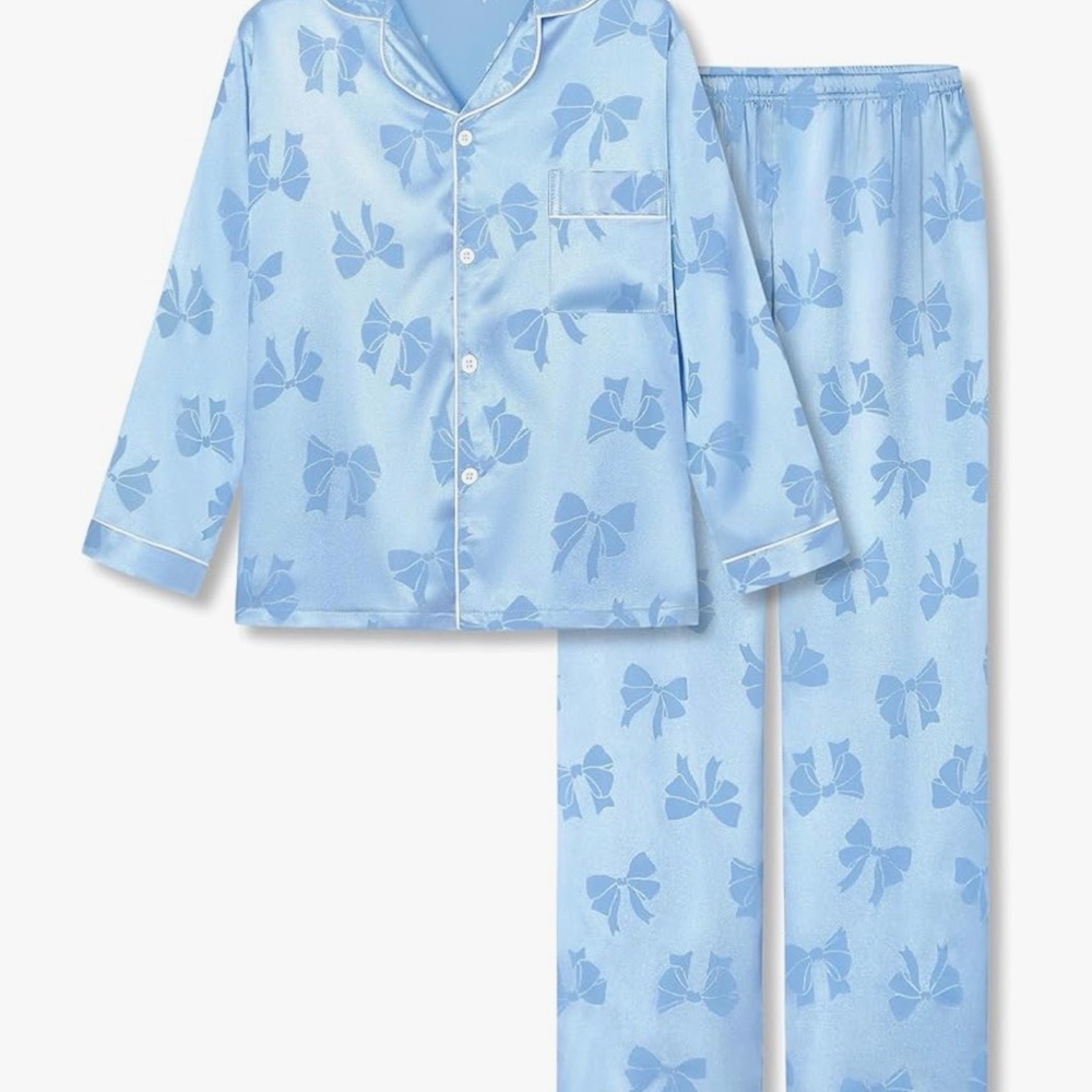 Blue Kids Pajamas with Bow Print, NWT